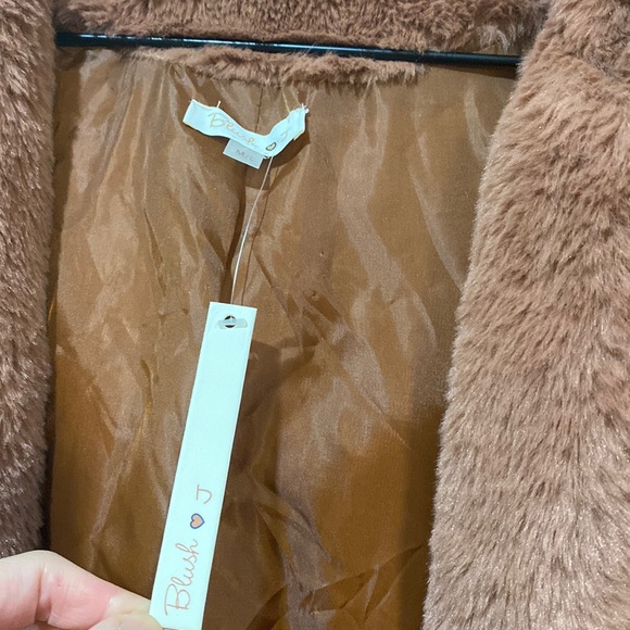 New Blush J Mauve Dusty Pink rose faux fur hood jacket - Picture 2 of 7